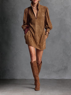 Silvia · Vestido corto de ante con cierre
