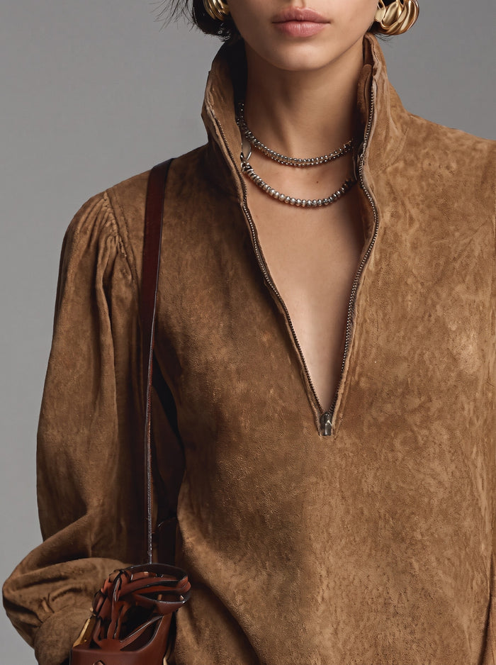 Silvia · Vestido corto de ante con cierre