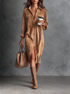 Beatriz · Vestido midi de pana café