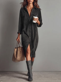 Beatriz · Vestido midi de pana gris