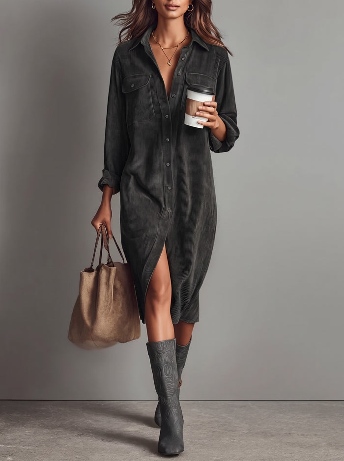 Beatriz · Vestido midi de pana gris