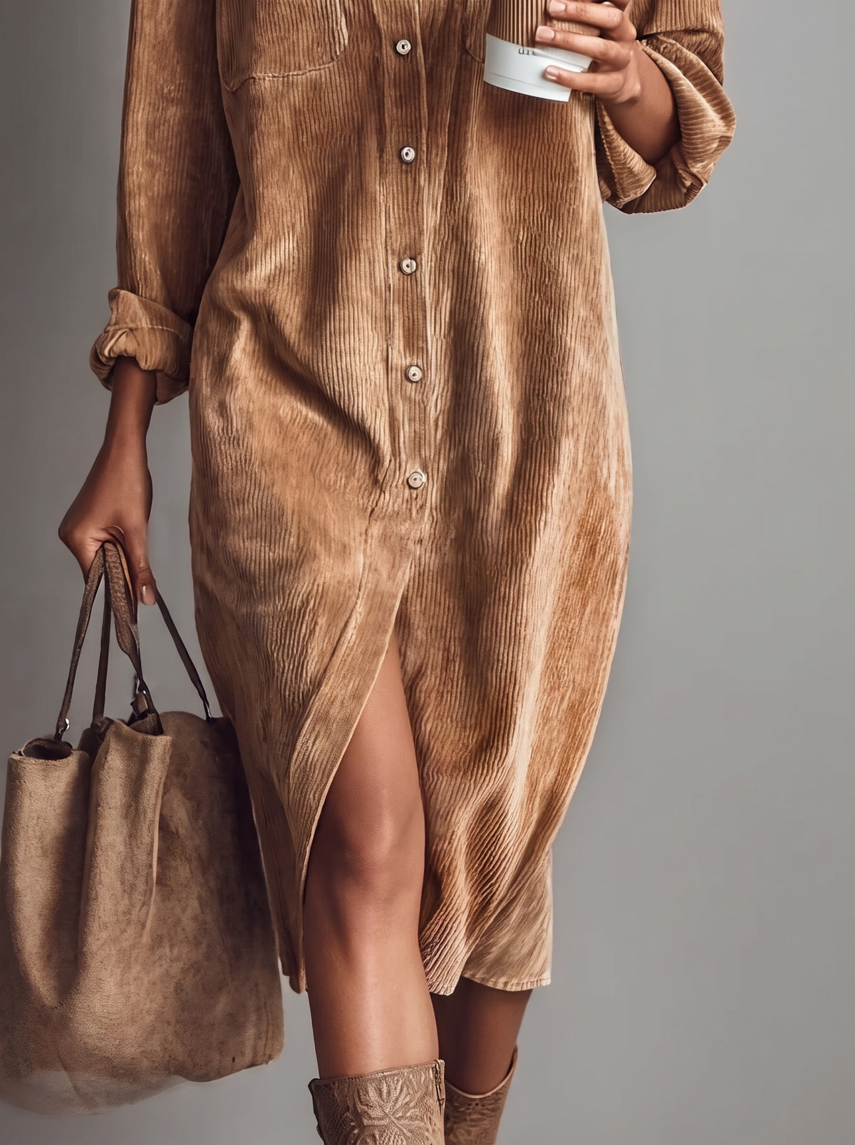 Beatriz · Vestido midi de pana café
