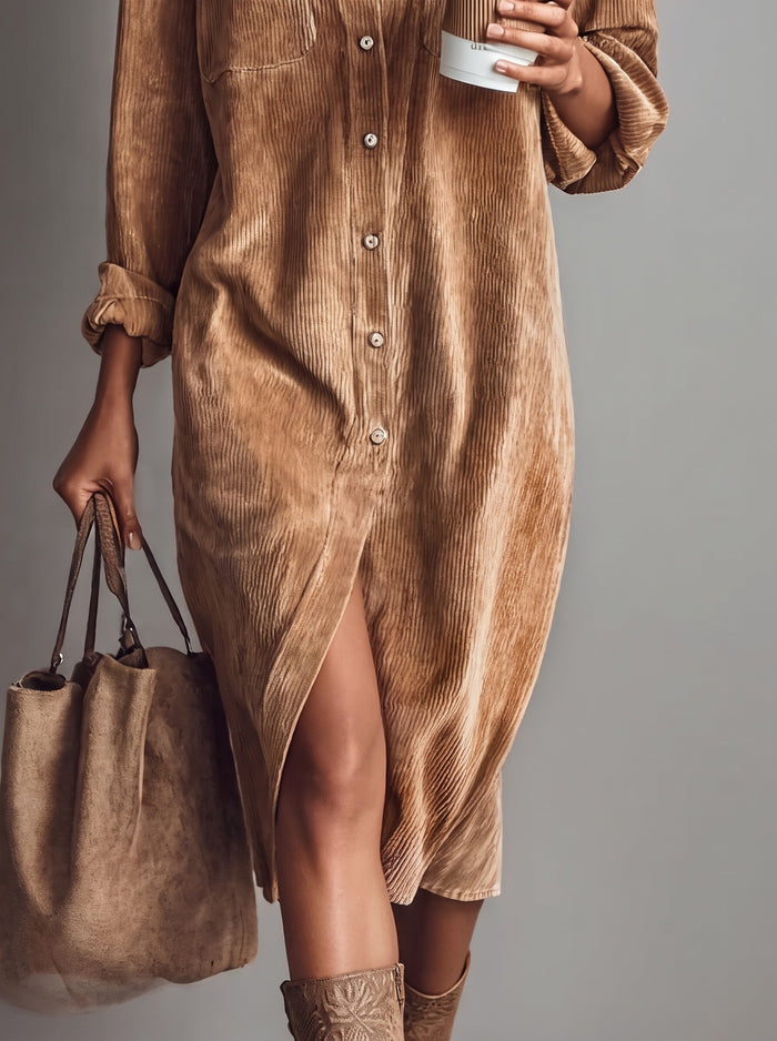 Beatriz · Vestido midi de pana café