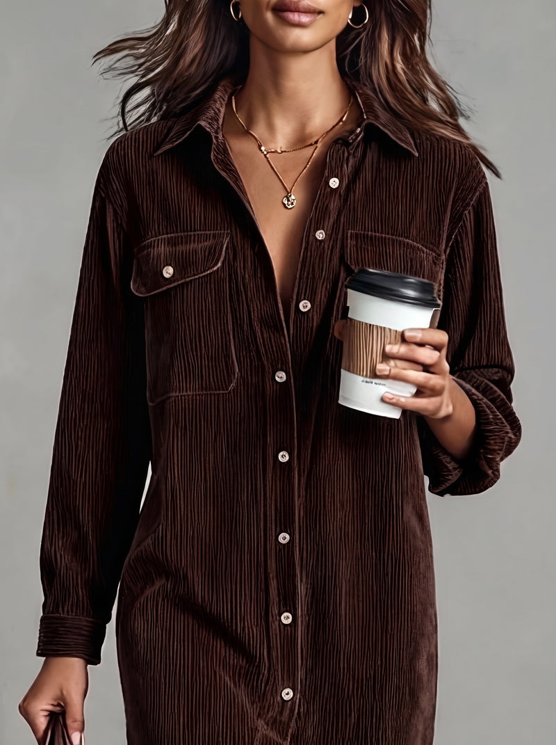 Beatriz · Vestido midi de pana café oscuro