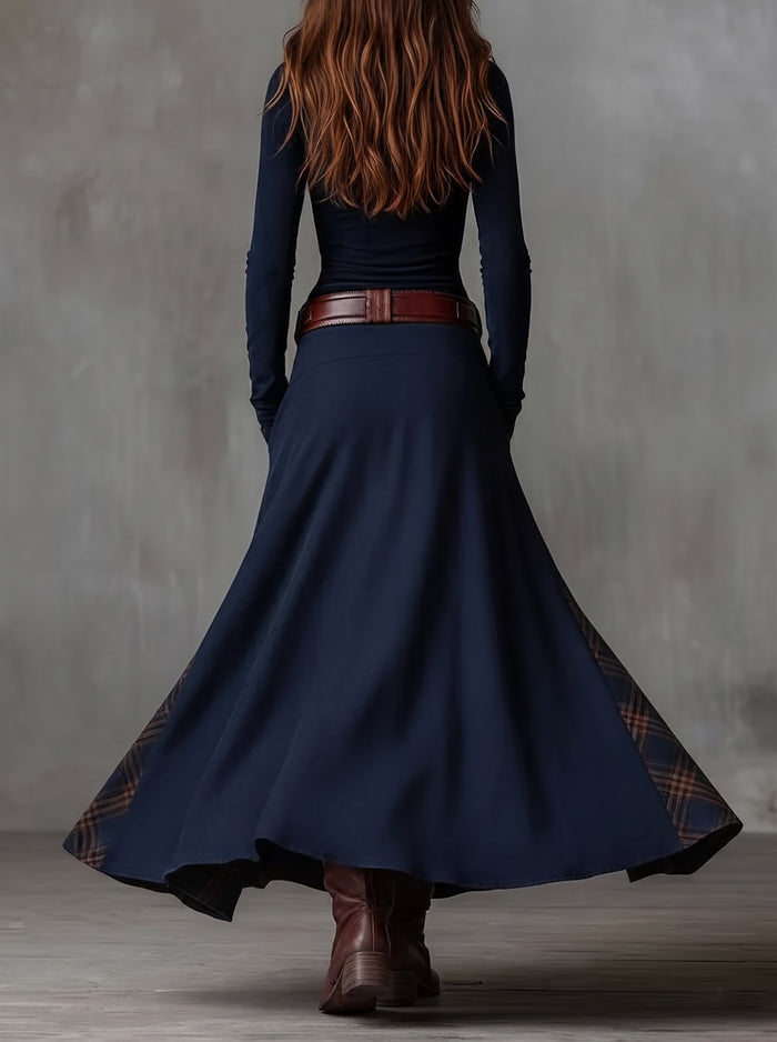 Elisa · Vestido maxi de ante con cinturón azul marino